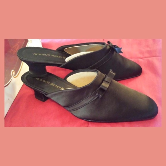 Vintage 90s VICTORIA'S SECRET Black Satin Kitten heel Boudoir Slippers N… - Picture 2 of 9